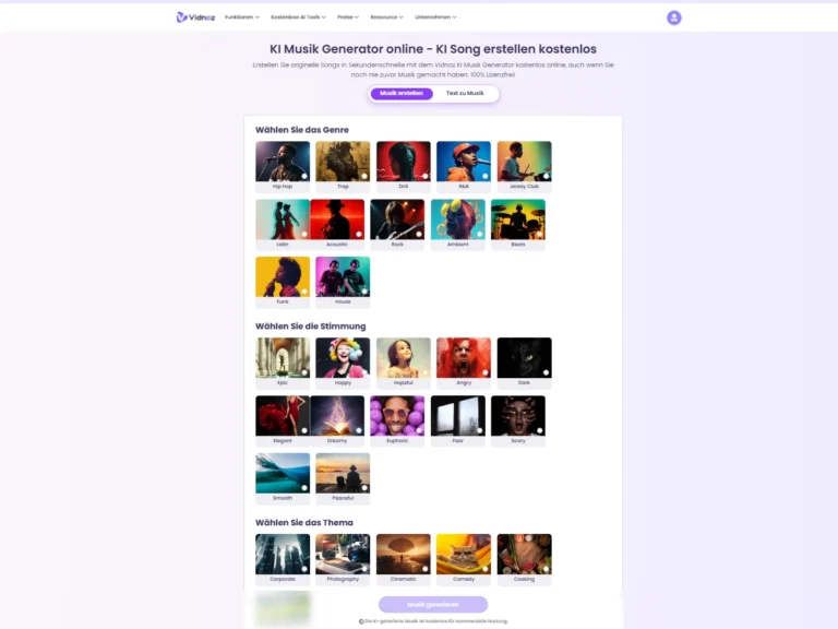 Vidnoz AI Musik Generator: Rockmusik erstellen